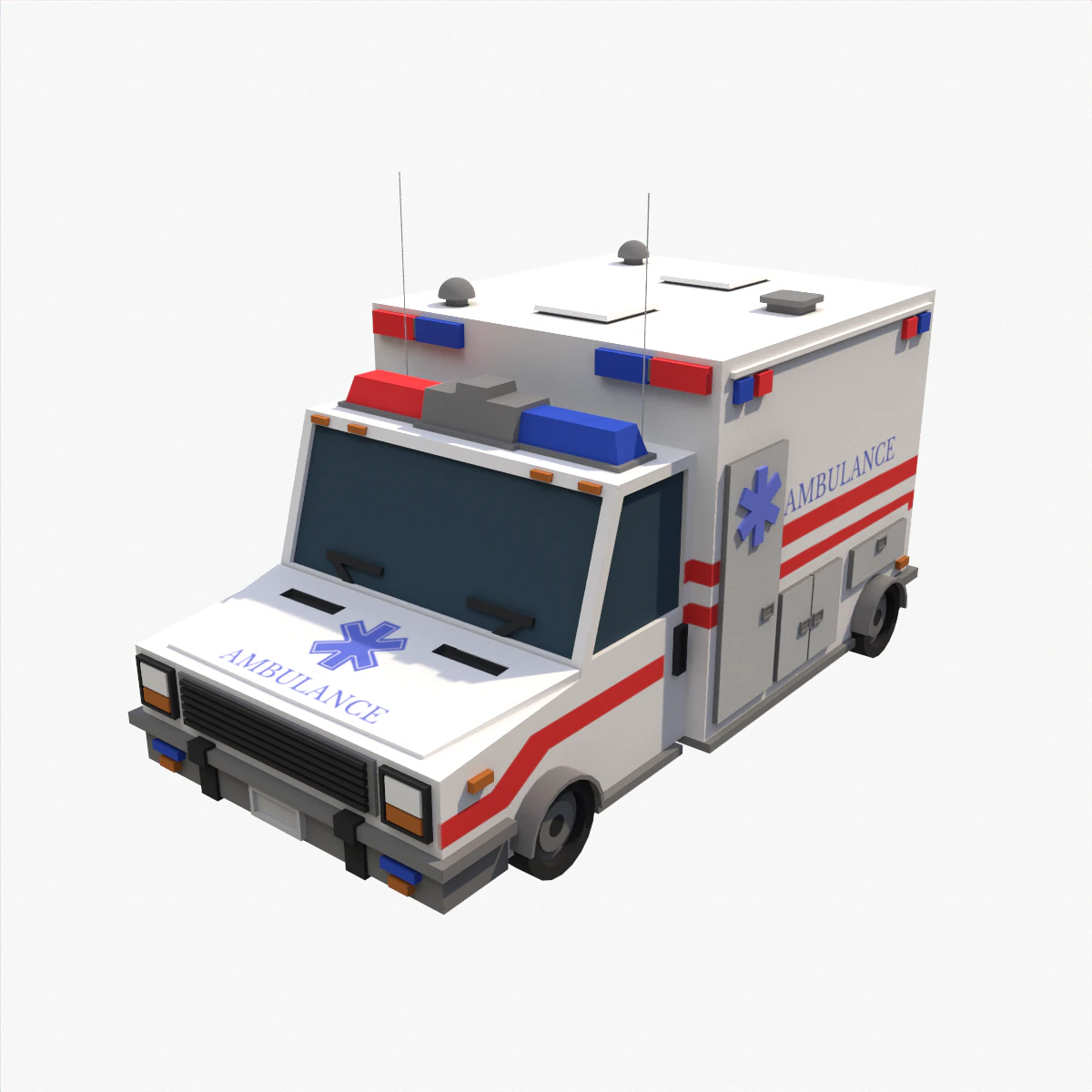 Lowpoly Ambulance 3D Model .c4d .max .obj .3ds .fbx .stl .blend 