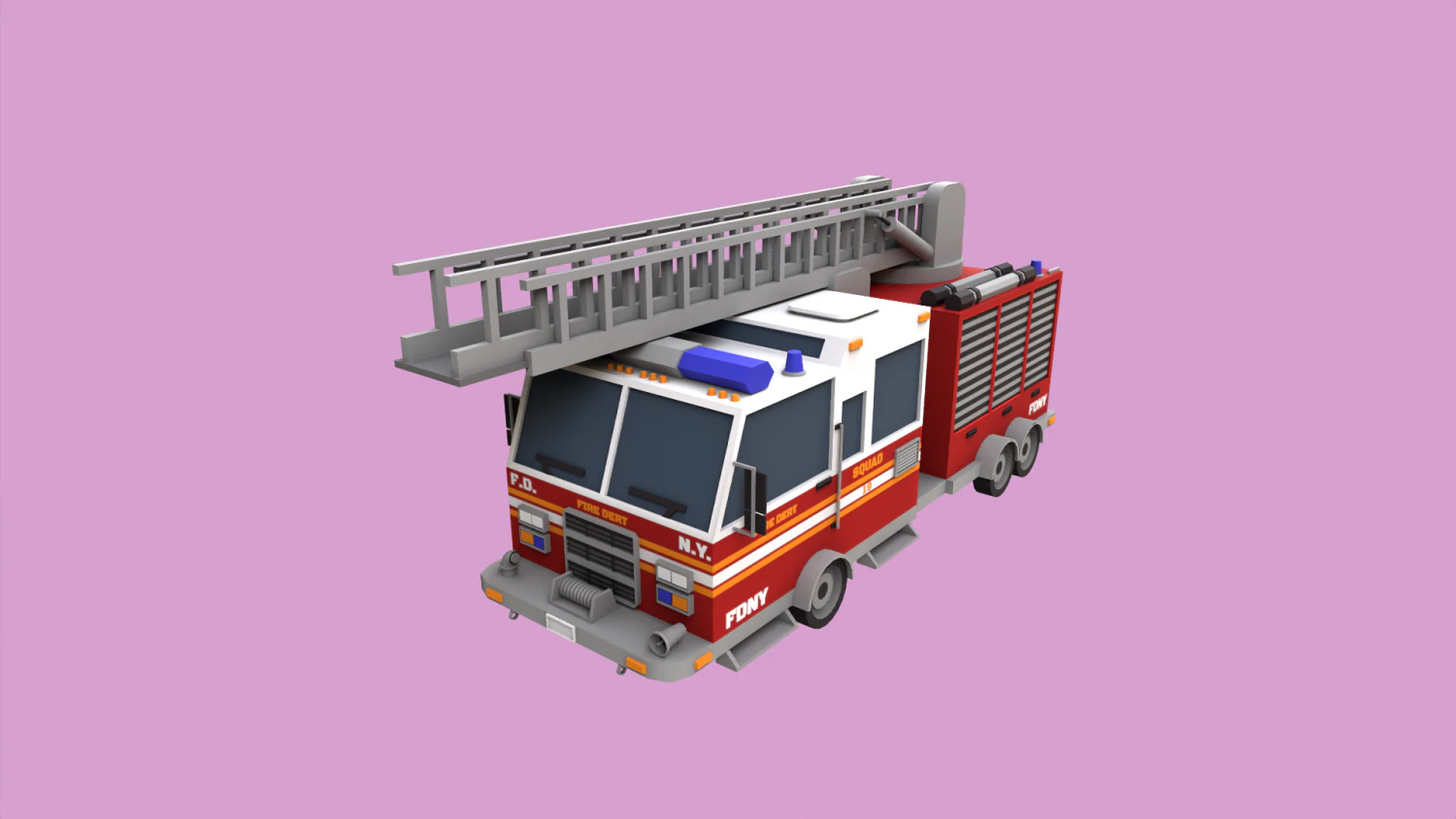 Lowpoly Firetruck 3D Model .c4d .max .obj .3ds .fbx .stl .blend 
