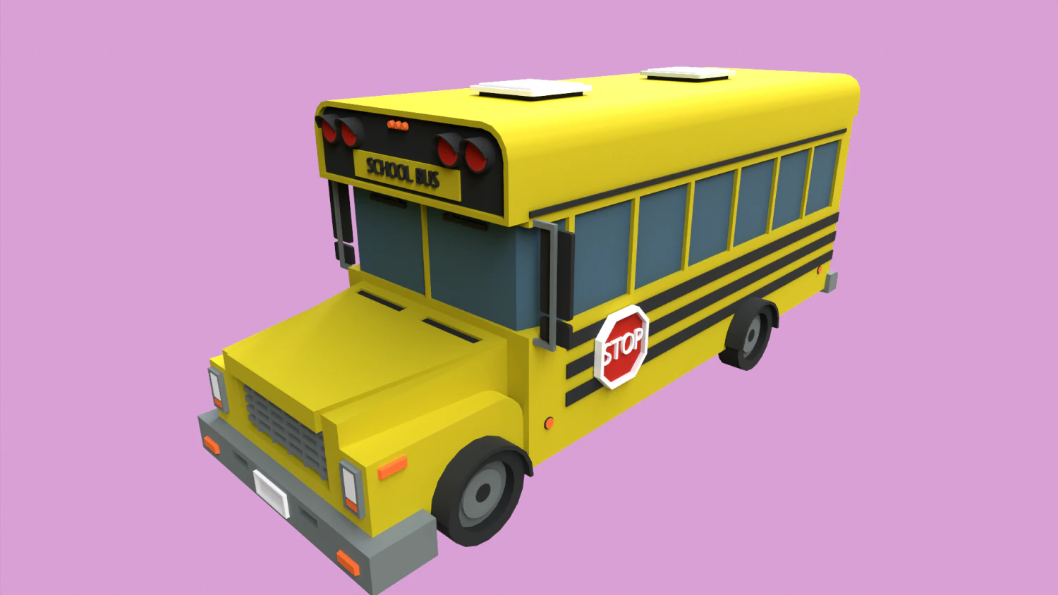 Lowpoly School Bus 3D Model .c4d .max .obj .3ds .fbx .stl .blend 