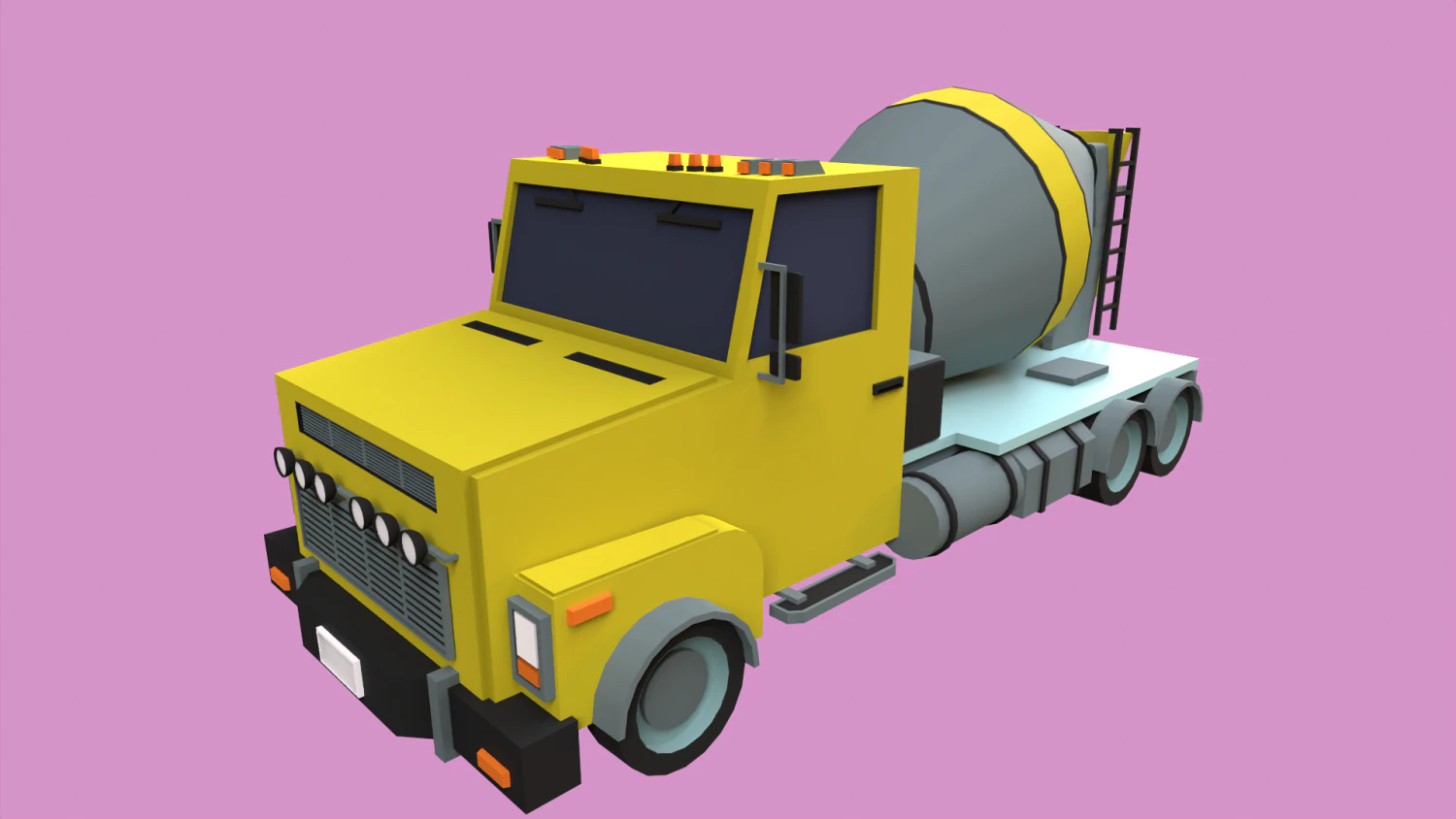 Lowpoly Concrete Mixer Truck 3D Model .c4d .max .obj .3ds .fbx .stl .blend 