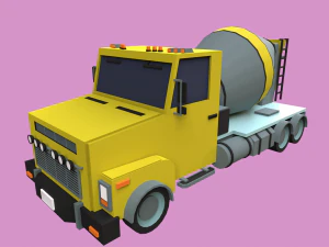 Truk Pengaduk Beton Lowpoly Model 3D