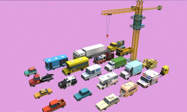 Lowpoly City Cars Pack 3D Модель .c4d .max .obj .3ds .fbx .stl .blend 