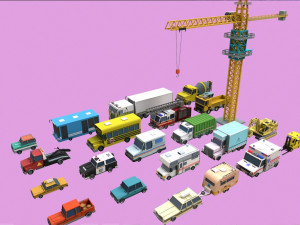Lowpoly City Cars Pack 3D Model