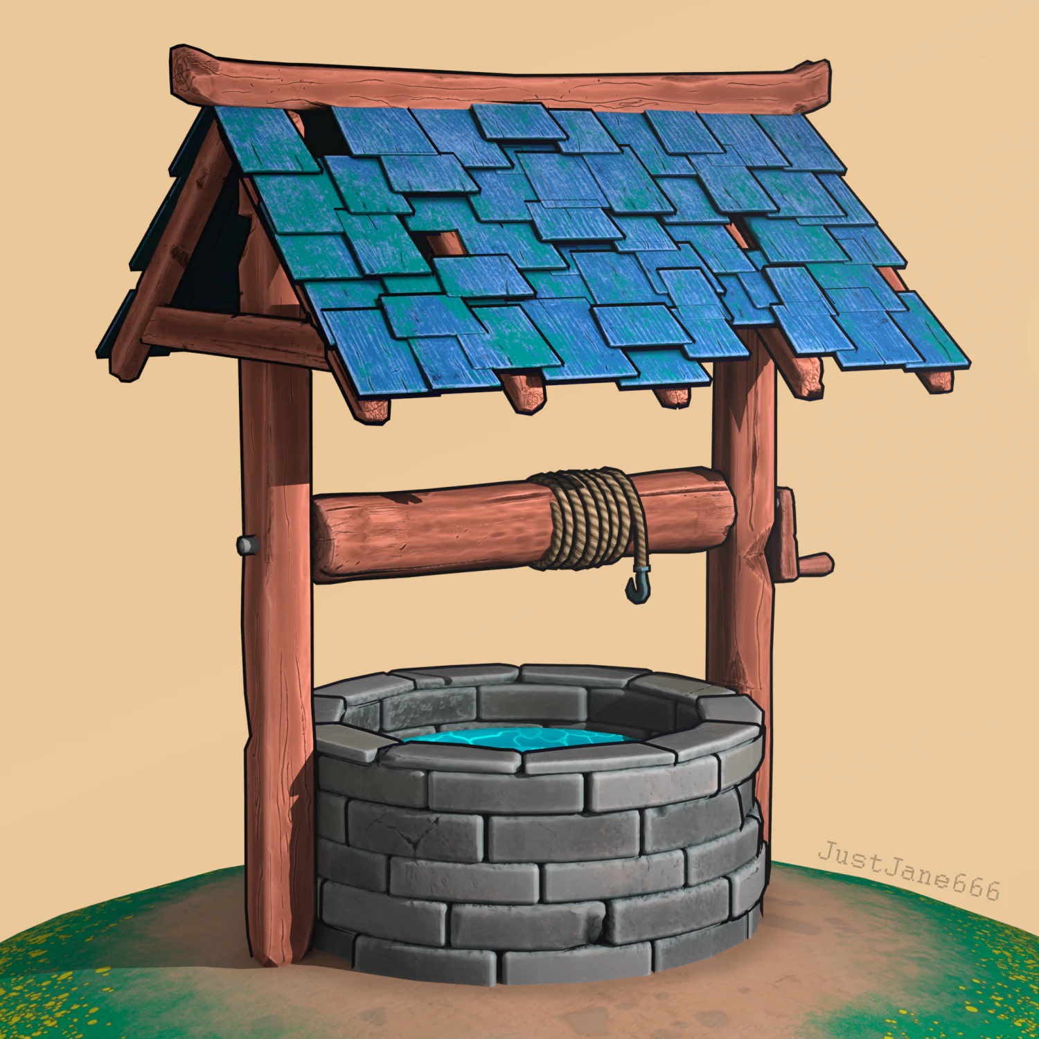 Stylised well 3D Model .c4d .max .obj .3ds .fbx .stl .blend 