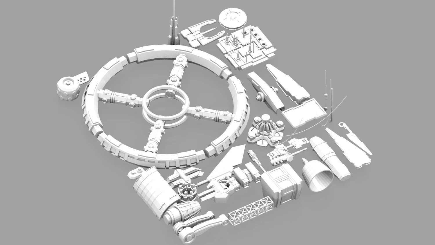 package of parts for spaceships 3D Model .c4d .max .obj .3ds .fbx .stl .blend 