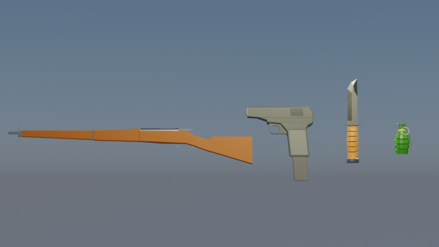 World War Low Poly Weapons Pack 3D Model .c4d .max .obj .3ds .fbx .stl .blend 