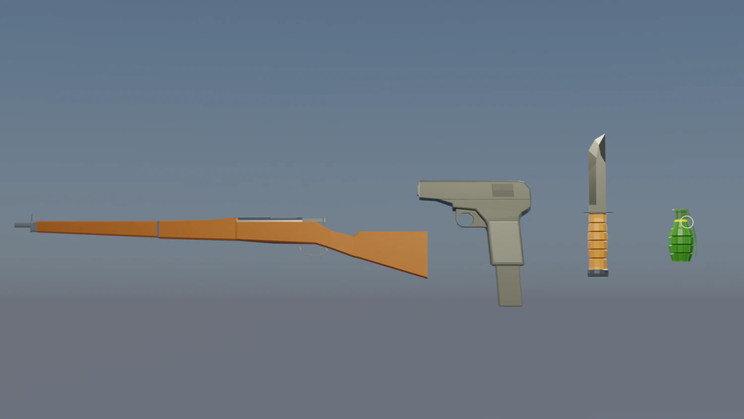 World War Low Poly Weapons Pack 3D Model .c4d .max .obj .3ds .fbx .stl .blend 