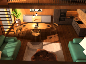 The interior of the house on a tree in the Barnhouse style Model 3D