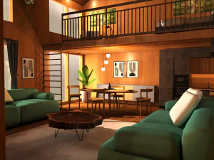 The interior of the house on a tree in the Barnhouse style 3D Model