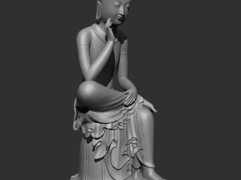 Gilt-bronze Maitreya in Meditation 3D print model Modèles 3D en vedette
