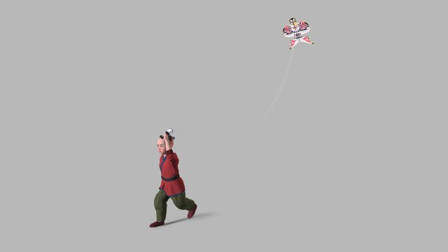 Children play kite 3D 모델 .c4d .max .obj .3ds .fbx .stl .blend 