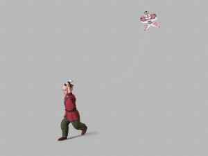 Children play kite 3D Model