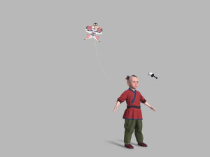Children play kite 3D Model