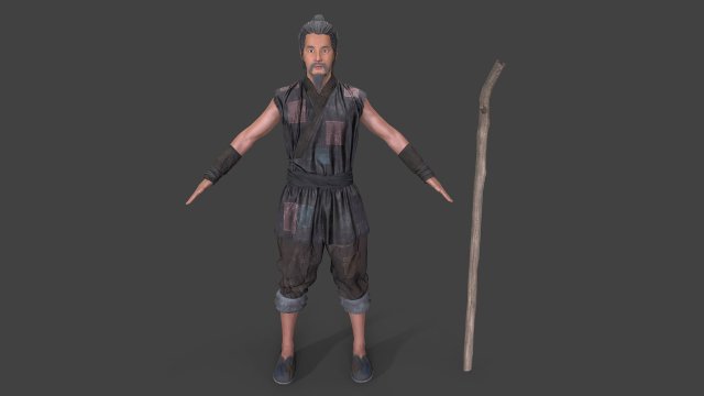 Asian people oldman character 3D Model .c4d .max .obj .3ds .fbx .stl .blend