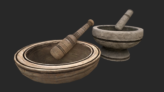 mortar and pestle medieval set 3D 模型 .c4d .max .obj .3ds .fbx .stl .blend 