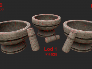 mortar and pestle medieval set 3D 模型