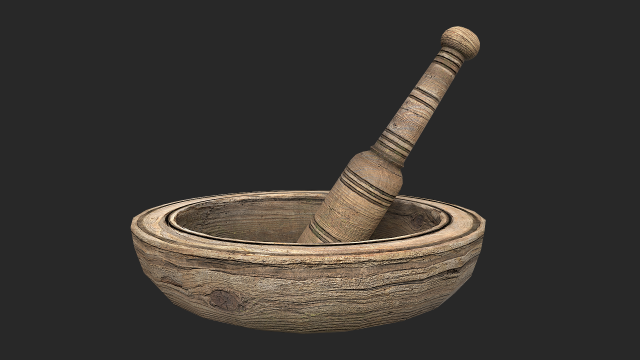 wooden mortar and pestle 3D Model .c4d .max .obj .3ds .fbx .stl .blend 
