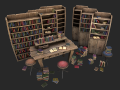medieval library furniture set model Modello 3D