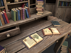 medieval library furniture set model Model 3D