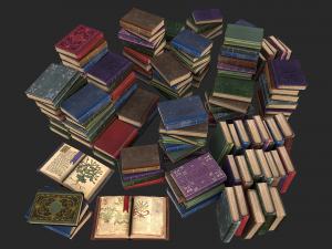 medieval library furniture set model Model 3D