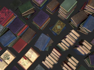 medieval library furniture set model Model 3D