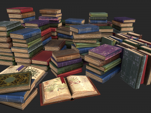 medieval library furniture set model Model 3D