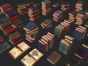 medieval library furniture set model Model 3D