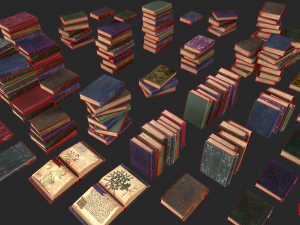 medieval library furniture set model Model 3D