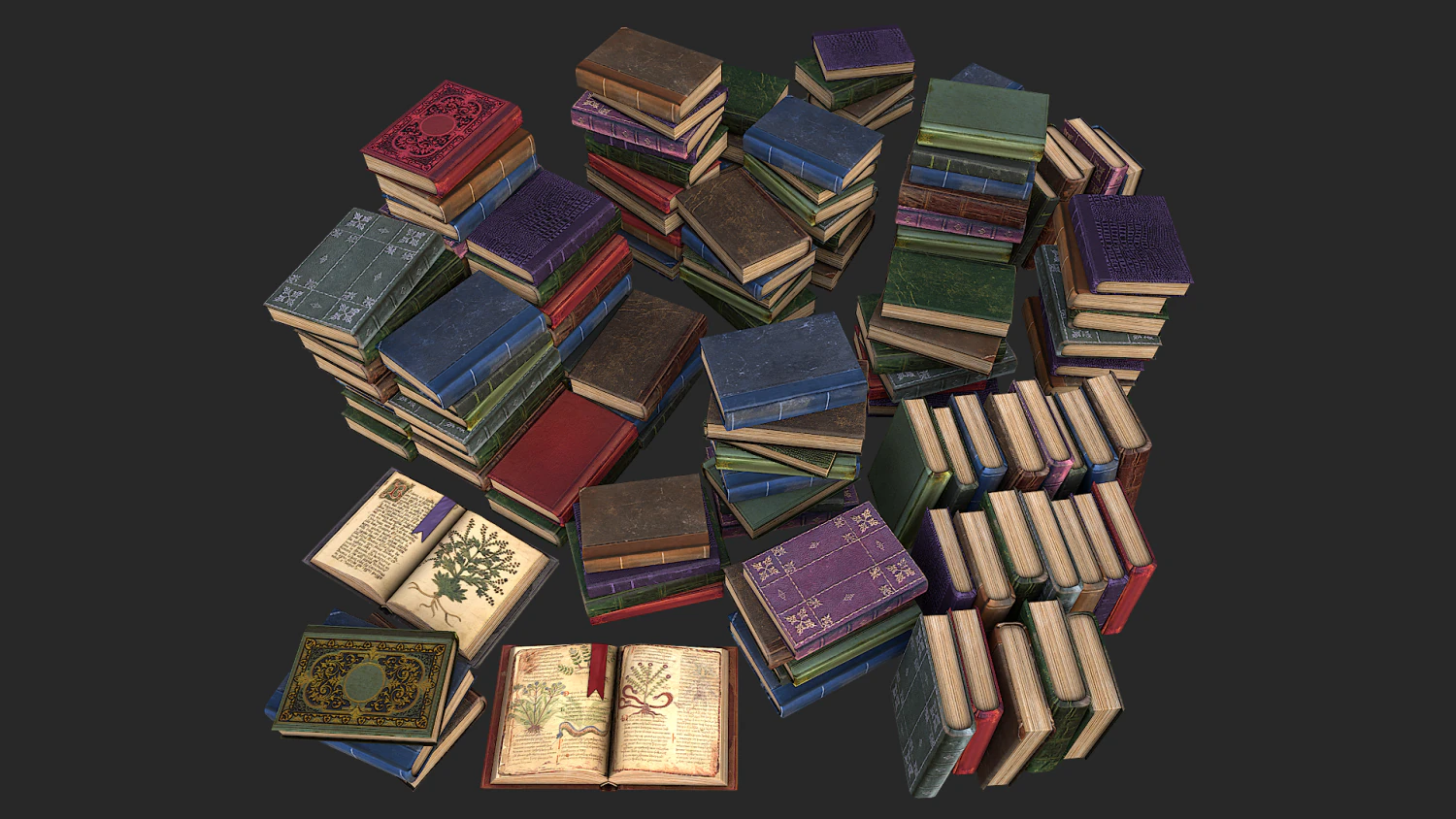 herbalist books set 3D Model .c4d .max .obj .3ds .fbx .stl .blend 