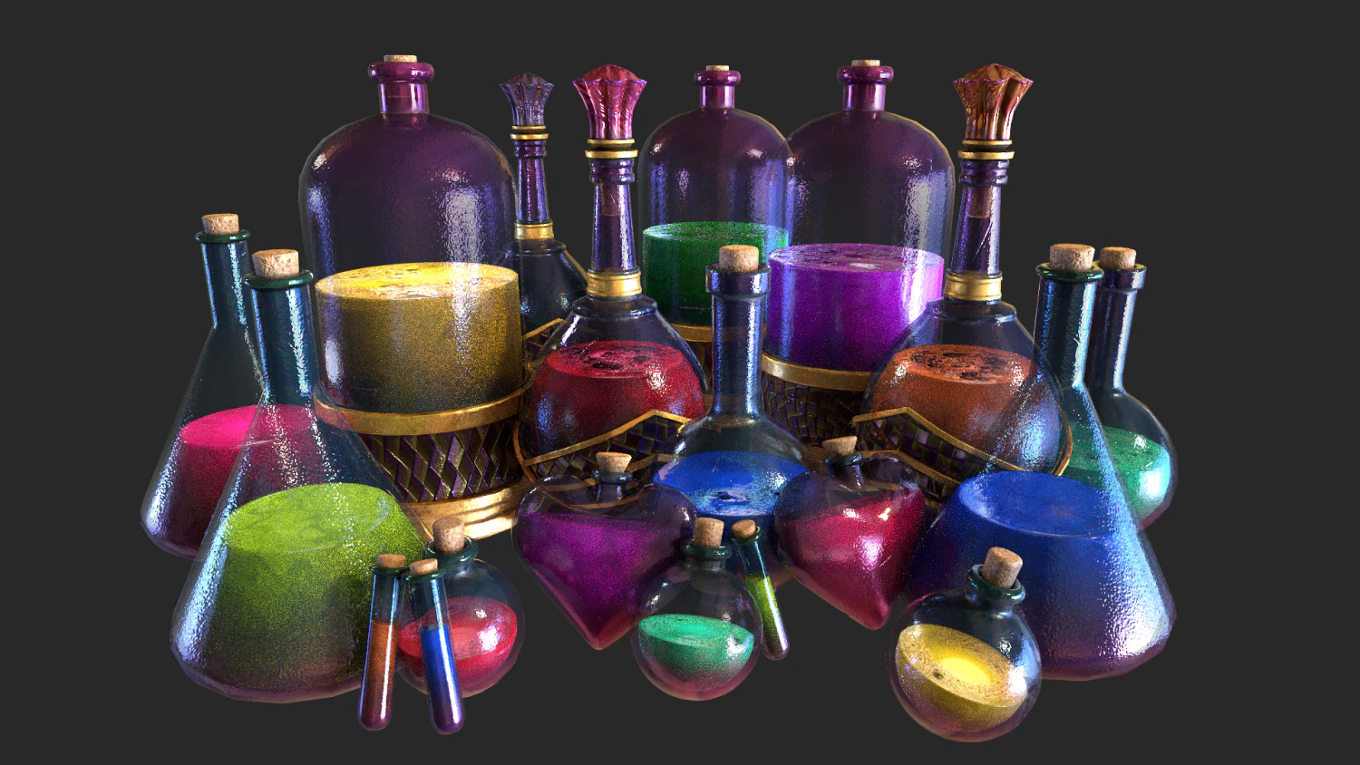 health potion bottle set 3D Model .c4d .max .obj .3ds .fbx .stl .blend 