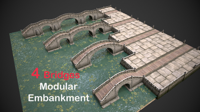 bridges and modular embankment pack Model 3D .c4d .max .obj .3ds .fbx .stl .blend 