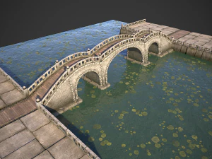 stone bridge with embankment 3D Model