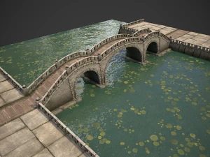 stone bridge with embankment 3D Model