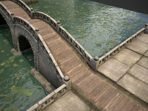 stone bridge with embankment 3D Model