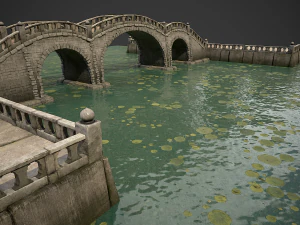 stone bridge with embankment 3D Model