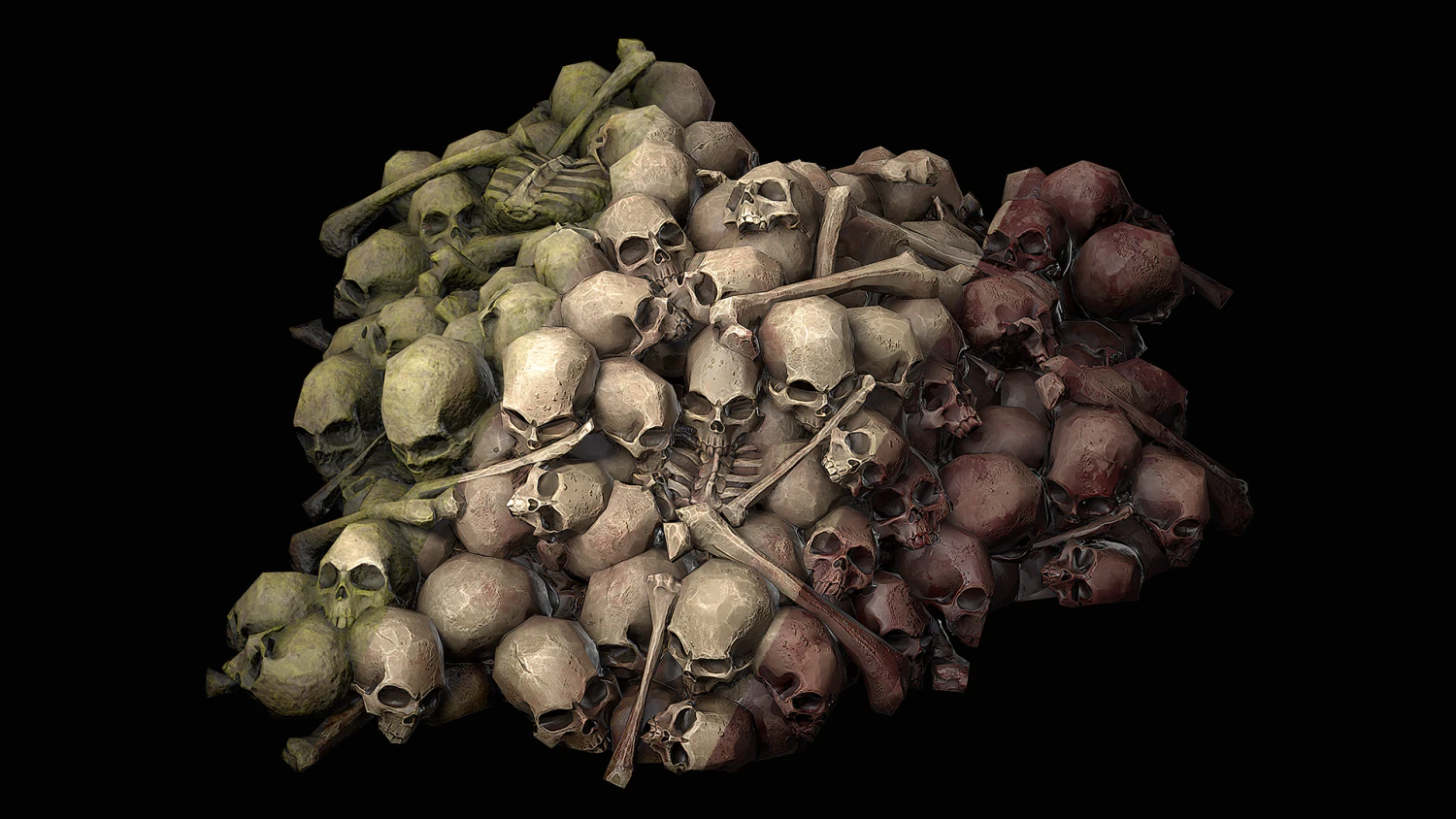 Pile of Bones and Skulls Cemetery Dungeon Environment 3D Model .c4d .max .obj .3ds .fbx .stl .blend 