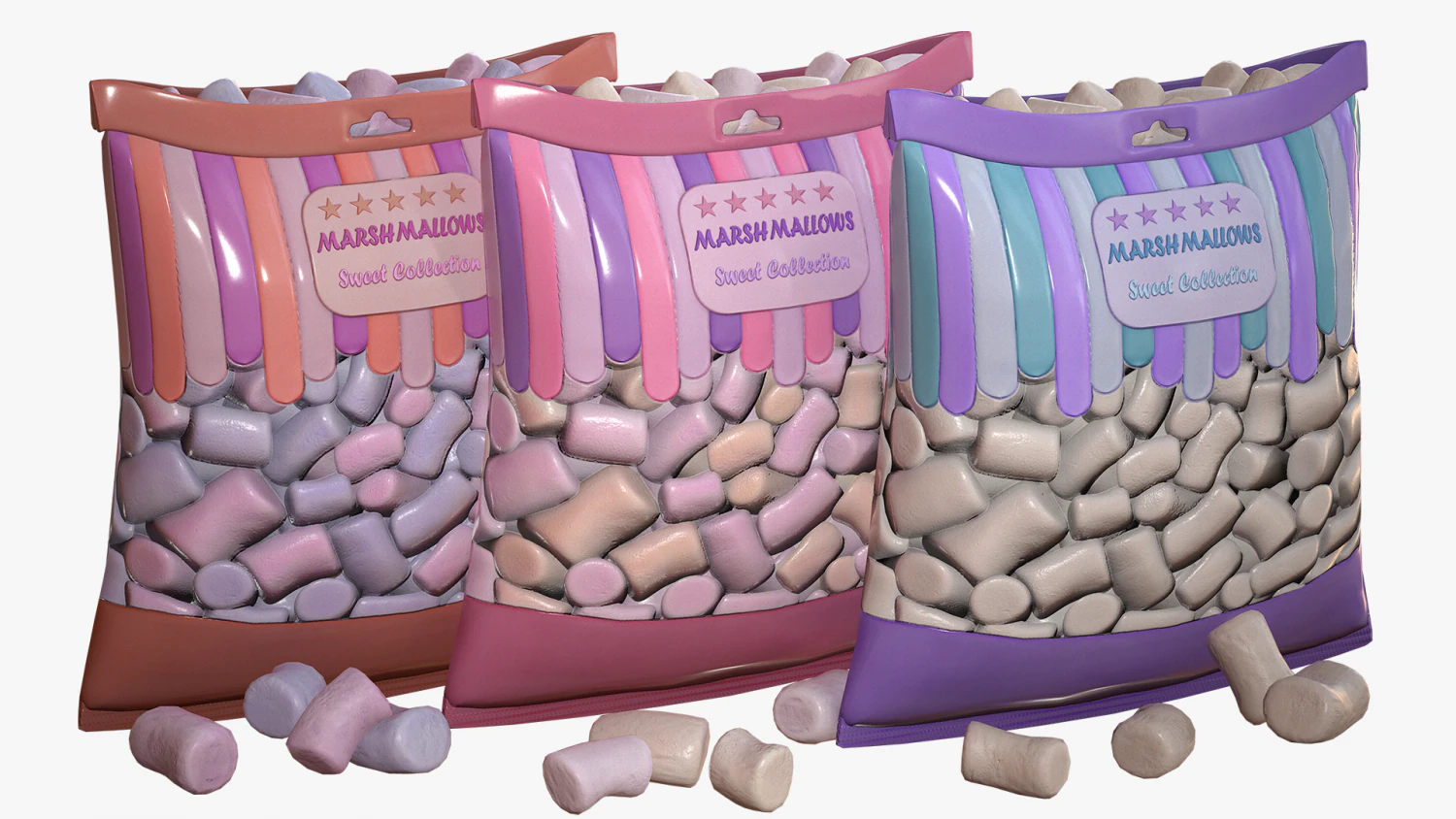 pack of marshmallows model 3D Model .c4d .max .obj .3ds .fbx .stl .blend