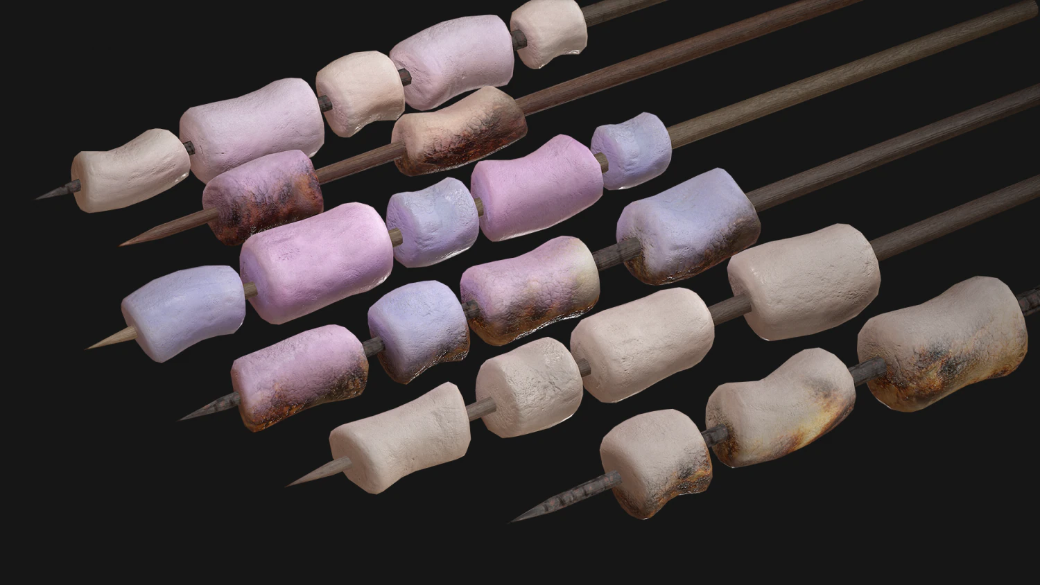 Marshmallow Roasting Sticks Sweet Dessert 3D Model .c4d .max .obj .3ds .fbx .stl .blend 