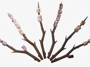marshmallow on a wooden stick Modèle 3D