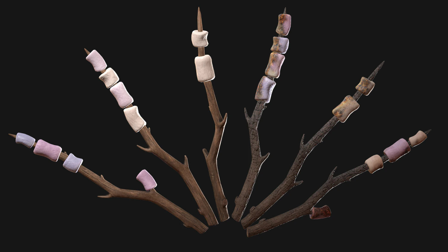 Marshmallow On a Wooden Stick Sweet Dessert 3D Model .c4d .max .obj .3ds .fbx .stl .blend 