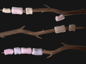 Marshmallow On a Wooden Stick Sweet Dessert 3D Model
