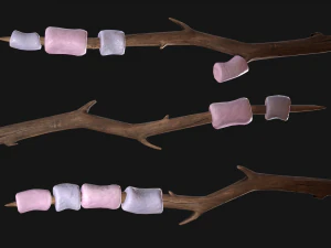 Marshmallow On a Wooden Stick Sweet Dessert 3D Model