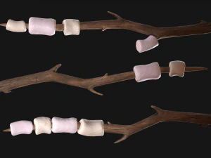 Marshmallow On a Wooden Stick Sweet Dessert 3D Model