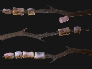 Marshmallow On a Wooden Stick Sweet Dessert 3D Model