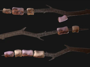 Marshmallow On a Wooden Stick Sweet Dessert 3D Model