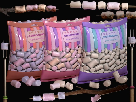 Marshmallow Camp Picnic BBQ Food Sweet Dessert Set 3D Model