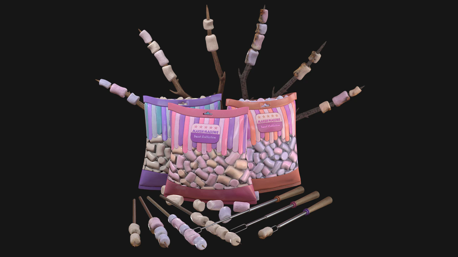 marshmallow camp set 3D Model .c4d .max .obj .3ds .fbx .stl .blend