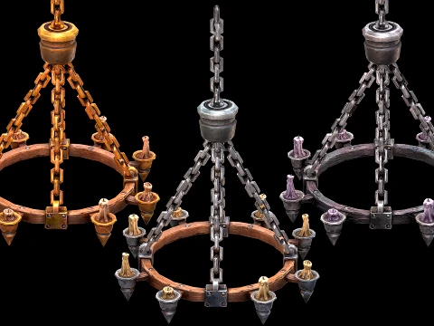 Chandelier With Candles Lighting Furniture Dungeon Castle 3D Model