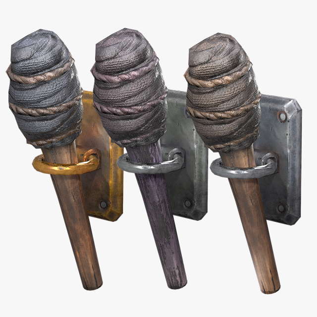 wooden torch model 3D Model .c4d .max .obj .3ds .fbx .stl .blend 