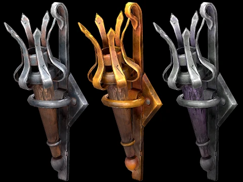 Stylized Castle Torch Medieval Furniture Lighting 3D Model